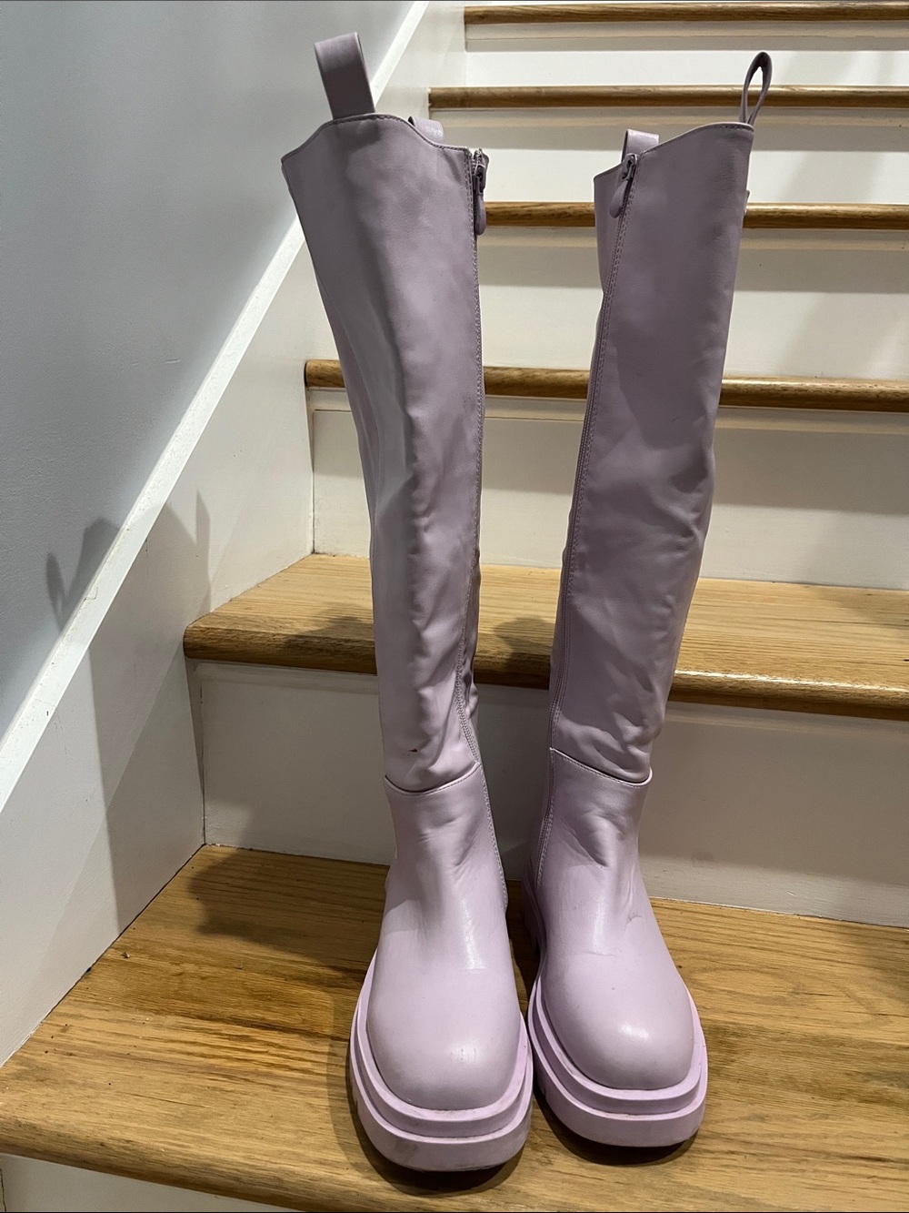 Over-the-Knee Platform Boots in Light Mauve
